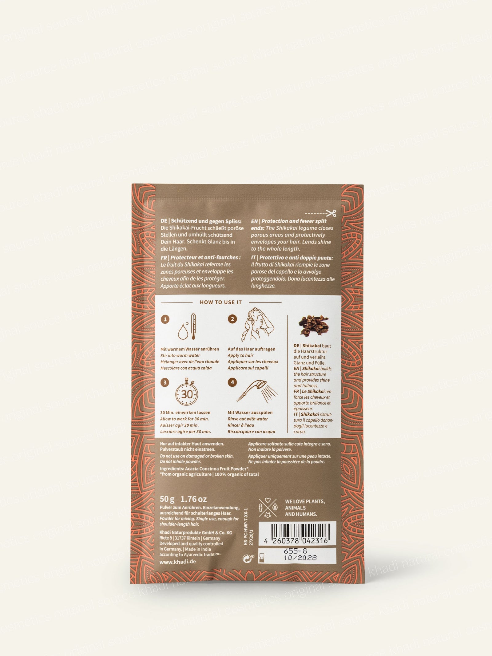 khadi Deep Shine Shikakai proszek do mycia włosów Tył opakowania Zdjęcie produktu